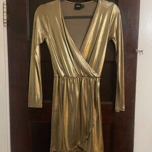 ASOS Metallic Gold Faux Wrap Mini Dress Size 4